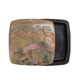 张小凤带盖苴却砚孤品方形可研墨原石大师手作高档文房四宝精品砚台送礼老坑攀枝花墨条手工雕刻书法专用