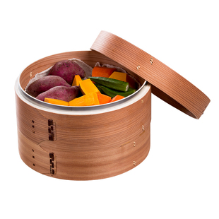 柳杉木蒸笼手工家用蒸笼木制竹笼屉蒸包子饺子馒头金属加深一盖