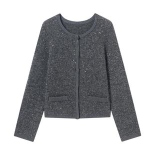 【宠粉价3件8折】衣香丽影千金小香风灰色针织开衫女冬羊驼毛上衣