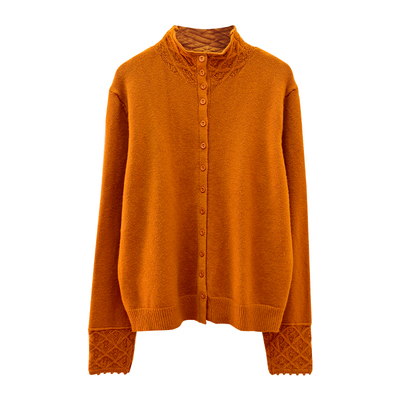 气质减龄安迪绒镂空提花拼接开衫