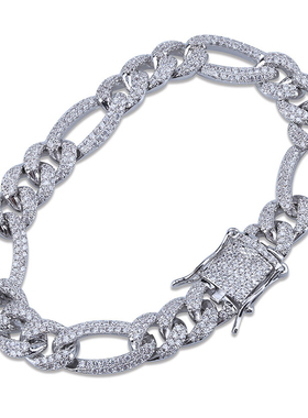 欧美10mm个性潮流嘻哈手链男 新款hiphop椭圆不规则锁链古巴链