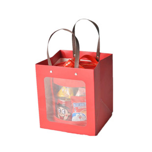 新年透明抱抱桶礼品袋单个手提袋橱窗袋烘培礼盒蛋糕喜糖盒包装盒