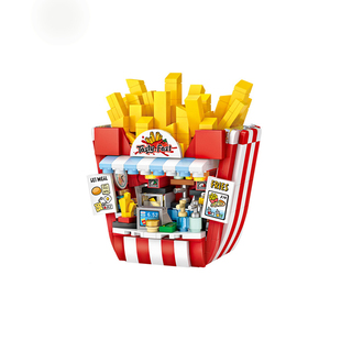 LOZ积木美食街蛋糕店冰淇淋薯条店游乐园迷你小颗粒拼装玩具礼物