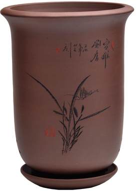 吊兰复古中国风带托盘紫砂花盆