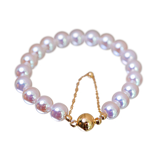 施家人造天女级伴彩仿日本海水akoya珍珠手链手串女款钛钢磁吸扣