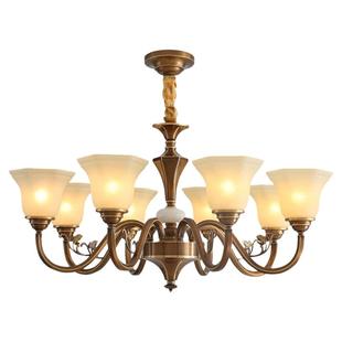 欧登美式全铜吊灯咖啡金复古欧式别墅复式会所餐厅卧室纯铜客厅灯