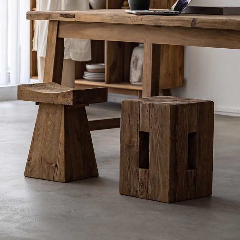 中古风实木老松木原木凳子矮凳风化实木茶几民宿侘寂风坐凳边几