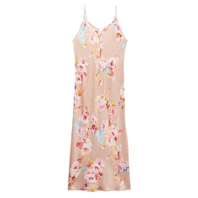 多色花卉水滴开口V领超长睡裙