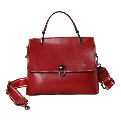 时尚真皮宽肩带大容量手提斜挎包