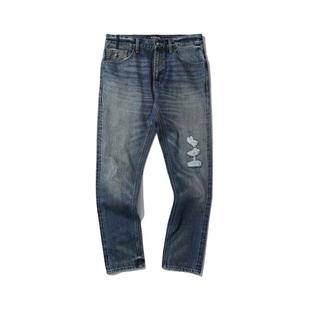 BAPE BLACK男装24年秋冬猿人徽标扣破洞牛仔长裤N6502MD