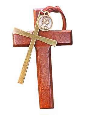 复古木质双十字架情侣毛衣链