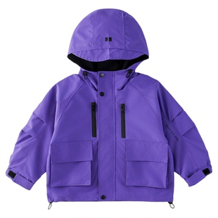 男童冲锋衣外套2026春装新款儿童中大童男孩春秋款连帽防风上衣