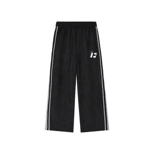 FORNINES拼接刺绣麂皮绒直筒裤男女潮牌休闲裤子秋冬宽松加厚长裤