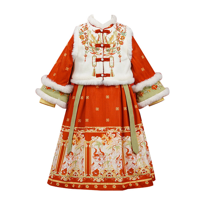 女童汉服国风冬装马面裙套装2026新款古装儿童马年新年拜年服冬季