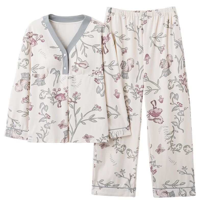 纯棉月子服自带胸垫睡衣女士春秋
