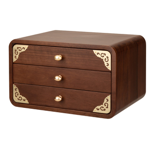 实木质首饰盒收纳盒新中式高档精致三金五金珠宝盒饰品盒新婚礼物