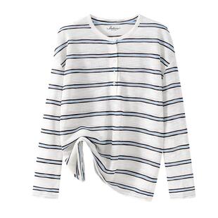 班尼路亨利领条纹长袖罩衫女2026春夏新款宽松显瘦透气外穿上衣N