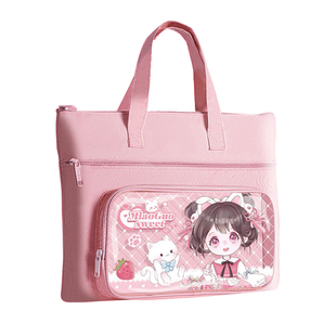 学生手提袋拎书袋小学生帆布袋男孩女孩作业文件袋补习班补习袋大容量帆布包防水收纳袋儿童学习拉链式补课包