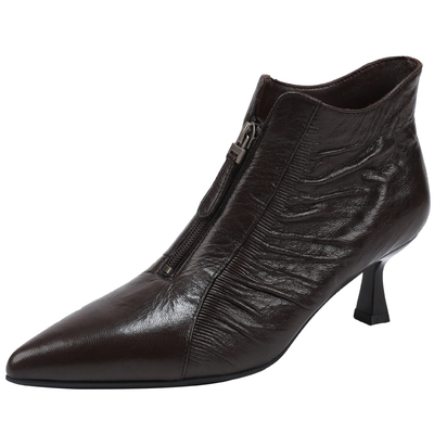 真皮加绒女靴细跟短靴女2026春