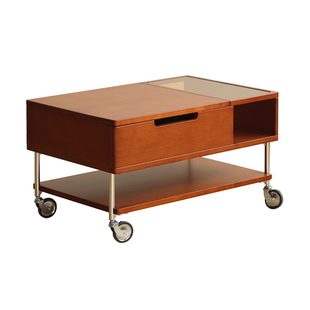 【小万家具】北欧复古实木升降茶几可移动边几小推车收纳茶桌