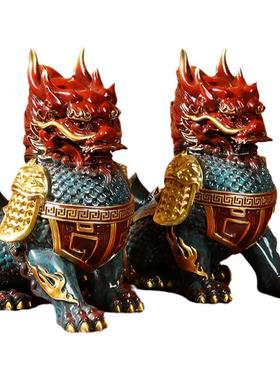 铜一家 黄铜祥瑞麒麟吉祥工艺品玄关客厅中式装饰乔迁新居礼品