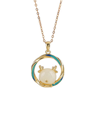 生肖系列纯银吊坠镶嵌天然和田玉挂牌坠子生日礼物送女友项链饰品