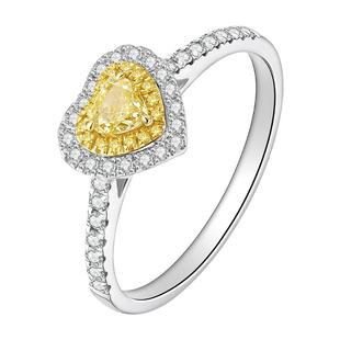 ILCO尤珂「 晨曦甜糖」18K金群镶双色钻石戒指天然轻奢爱心黄钻女