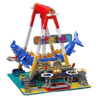 国产积木MOC龙鲨海盗船拼装模型