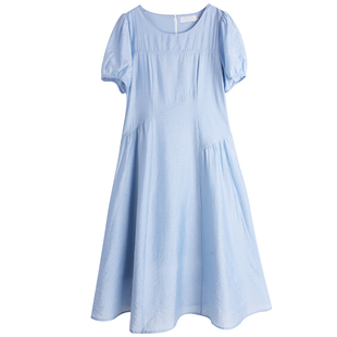 胖莹莹大码女装2025夏季初恋浅色系温柔收腰甜美简约显瘦连衣裙