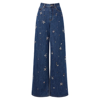 【赵丽颖同款】self-portrait 2025秋冬新款彩钻高腰阔腿牛仔裤