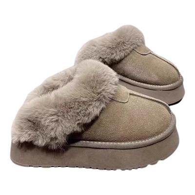 毛毛厚底棉拖鞋女2025冬季新款皮毛一体外穿增高包头拖加绒雪地靴