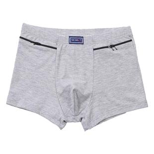 男士内裤纯棉带拉链兜爸爸口袋带钱包裤兜中老年人平角防盗短裤头