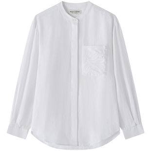 【王艳明星同款】MOP25秋季新款时尚裁剪小立领亚麻长袖白衬衫女