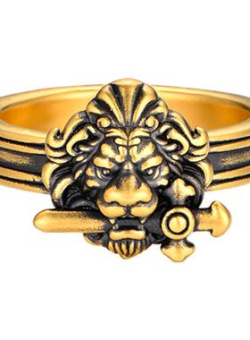 PINKBOX/娉饰珠宝黑金戒指圣剑狮子霸气电黑黄金硬金指环
