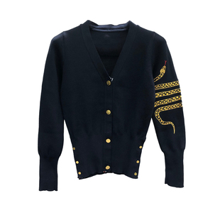 tb开衫针织衫外套女蛇纹刺绣宽松休闲长袖V领毛衣四条杠春秋毛衣