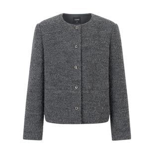 衣香丽影灰色颗粒绒皮草短外套女2025冬装新款格雷系圈圈毛呢大衣