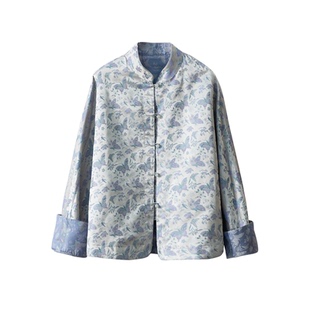 一丝牵宋锦外套新中式上衣女双面穿国风真丝开衫30姆米重磅桑蚕丝