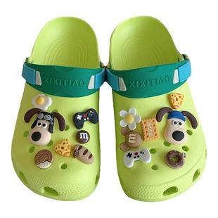 细细条 学生ins潮可爱狗狗洞洞鞋夏季男女外穿个性拼色包头凉拖鞋