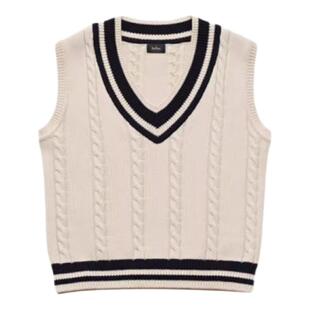 【现货】the barnnet马甲八奶韩版v领小坎肩无袖白色软糯麻花背心