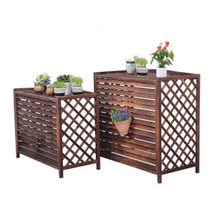 室外阳台置物架空调外机保护罩百叶格栅防腐木装饰美化挡风板花架