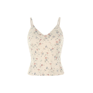 wana try花卉印花吊带背心2026春季新款可调节肩带复古女款上衣