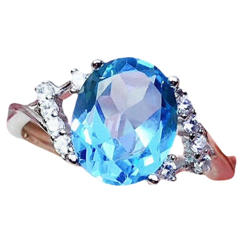 S925银天然托帕石戒指女简约时尚