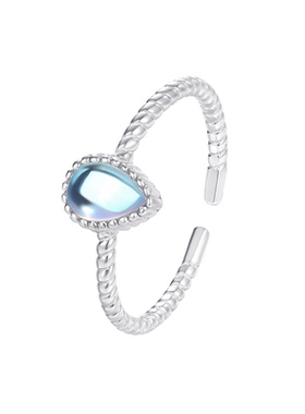 韩版小众S999纯银五彩月光石戒指