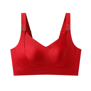洋奢本命年红色内衣大胸显小收副乳聚拢防下垂运动提拉女士文胸罩