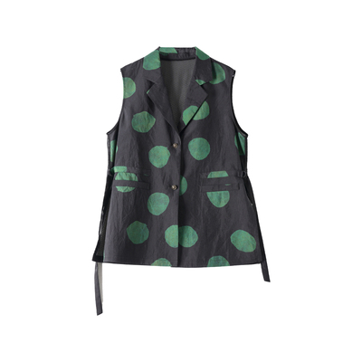 琸娅100%桑蚕丝绿波点西装马甲