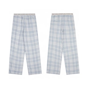 Hollister小海鸥美式复古高腰格纹阔腿裤女长裤显瘦休闲裤格子裤