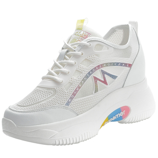 内增高女鞋网面透气夏季薄款运动鞋女休闲软底网鞋轻便夏天小白鞋