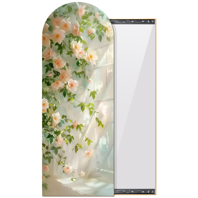 奶油风玄关装饰推拉式镜子画小众