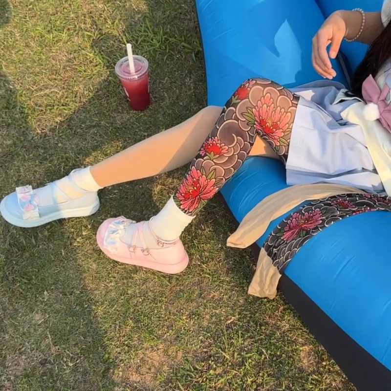花腿丝袜纹身图案女超真实牡丹图薄款防勾丝光腿神器重口味不闷热
