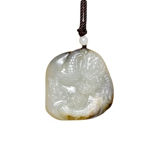 紫润轩新疆和田玉独籽生肖龙吊坠白玉籽料黑皮龙行天下精品收藏级